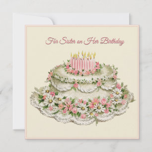 Carte d'anniversaire Soeur Gâteau aux fleurs Vinta
