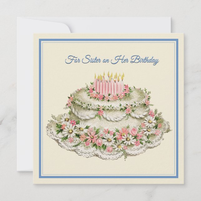 Carte d'anniversaire Soeur Gâteau aux fleurs Vinta (Devant)