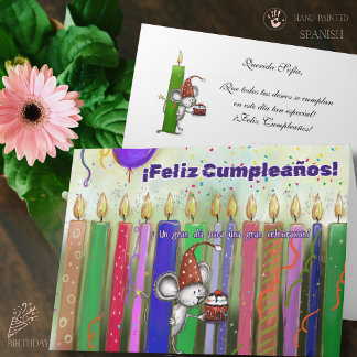 Carte d'anniversaire Souris Mignonne et Bougies Co