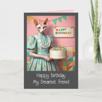 Carte d'anniversaire | Sphynx Chat Lady avec Gâtea