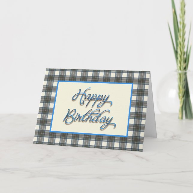 Carte d'anniversaire Stewart Blue Tartan (Devant)