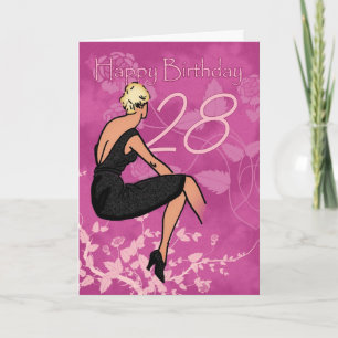 Carte d'anniversaire stylish 28th - Femme moderne 