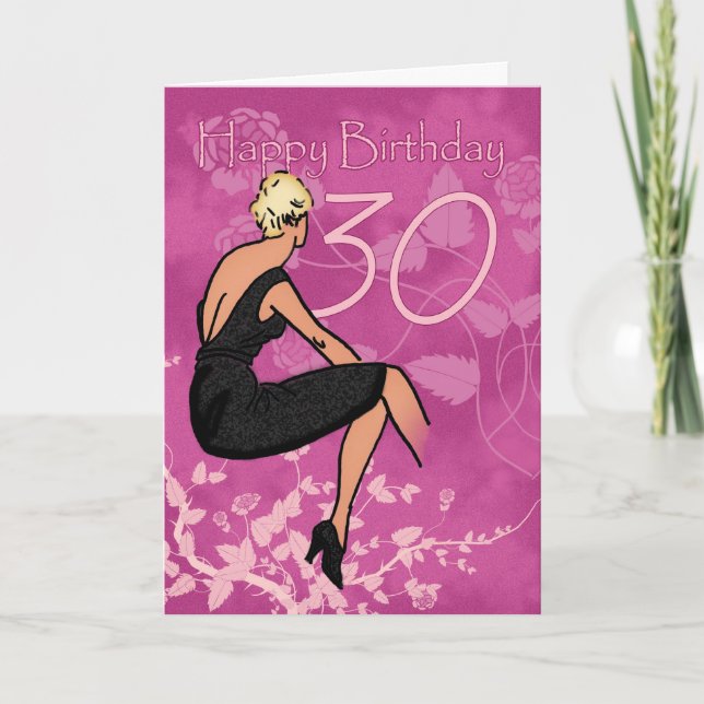 Carte d'anniversaire stylish 30th - Femme moderne  (Devant)
