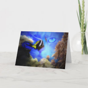 Carte d'anniversaire Super Cute Chat et Poisson