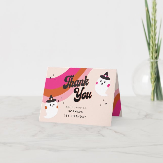 Carte d'anniversaire super Retro Cute Ghost Merci (Devant)