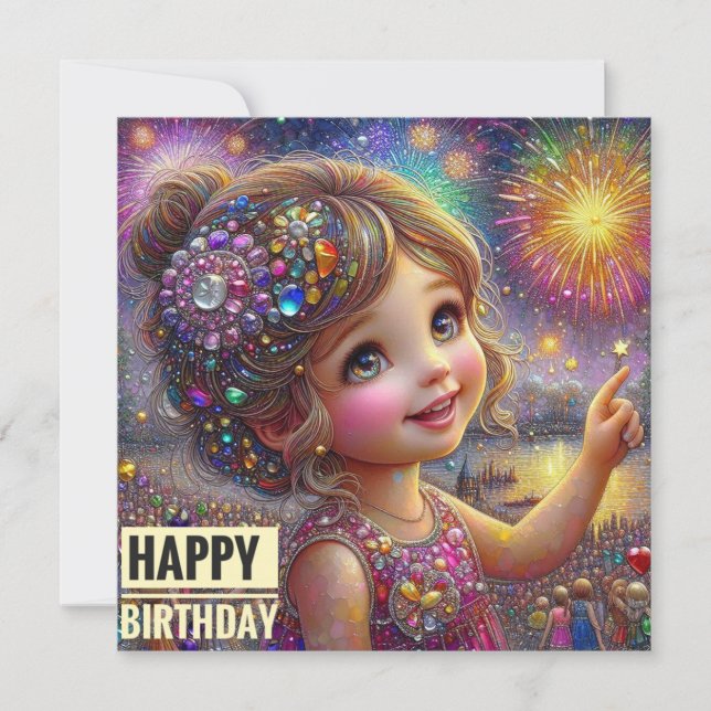 CARTE D'ANNIVERSAIRE ~ Sweet Girl ~ Harbor Firewor (Devant)