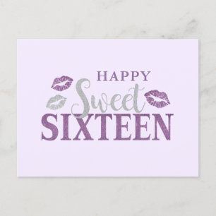 Carte d'anniversaire Sweet sixteen violet et argen