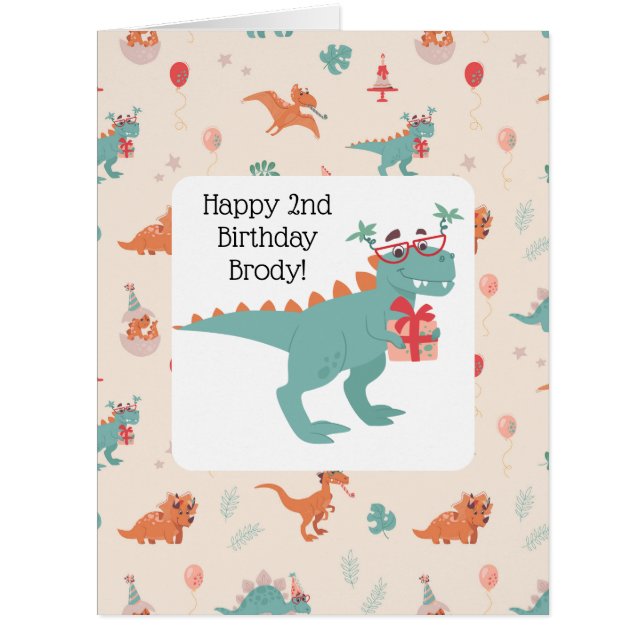 "Carte d'anniversaire t-rex joueuse (Devant)