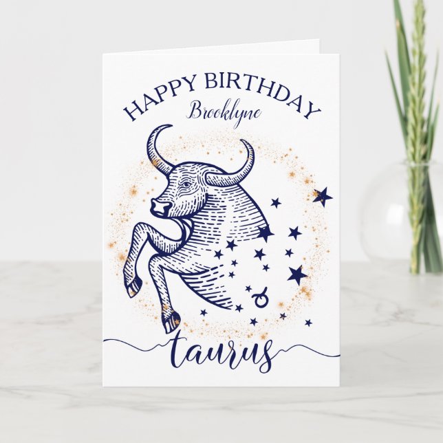 Carte d'anniversaire Taurus Zodiac Navy & Gold Mon (Devant)