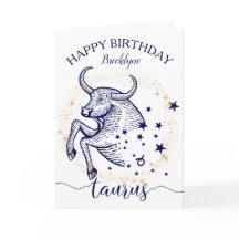 Carte d'anniversaire Taurus Zodiac Navy & Gold Mon