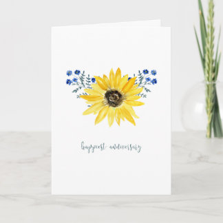 Carte d'anniversaire Tournesol et Fleurs Bleues