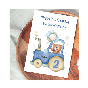 Carte d'anniversaire tracteur ourson 2 ans garçon