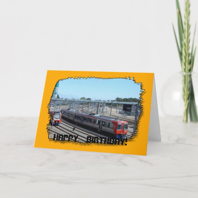Carte d'anniversaire - Trains sur la voie (Devant)