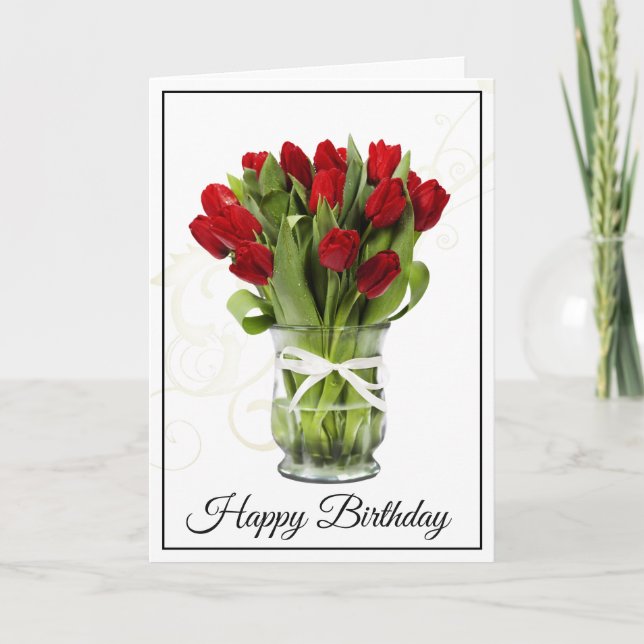 Carte d'anniversaire - Tulipes rouges (Devant)