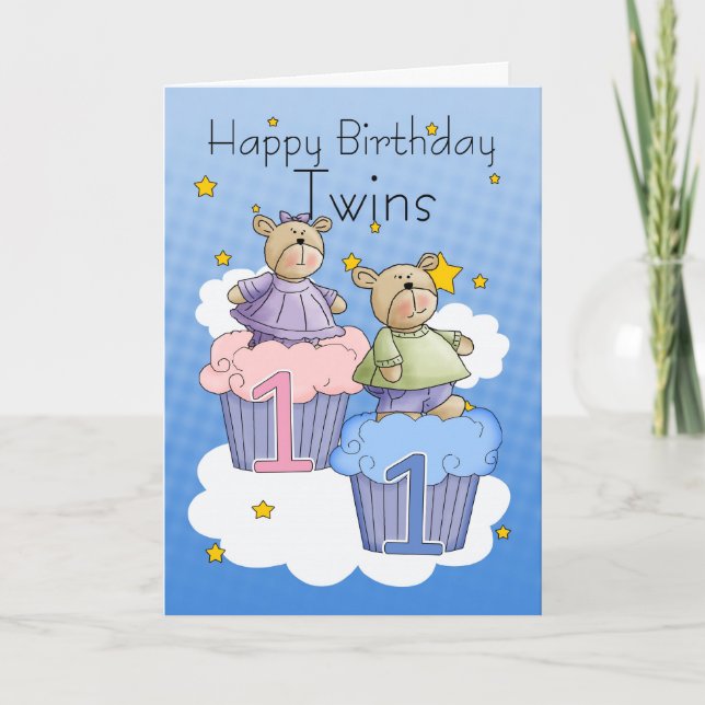 Carte d'anniversaire Twin First - Deux petits ours (Devant)