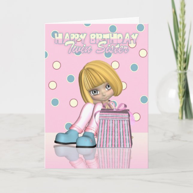 Carte D'Anniversaire Twin Sister Avec Petite Fille (Devant)