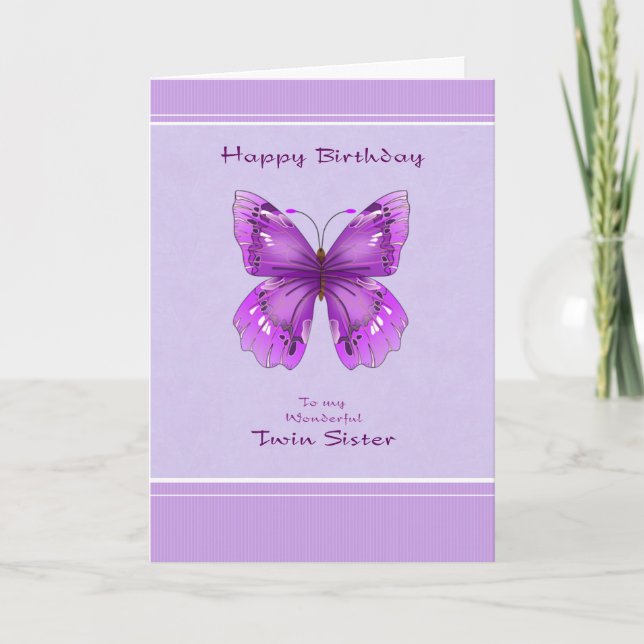 Carte d'anniversaire Twin Sister - Papillon pourpr (Devant)