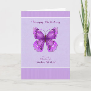 Carte d'anniversaire Twin Sister - Papillon pourpr