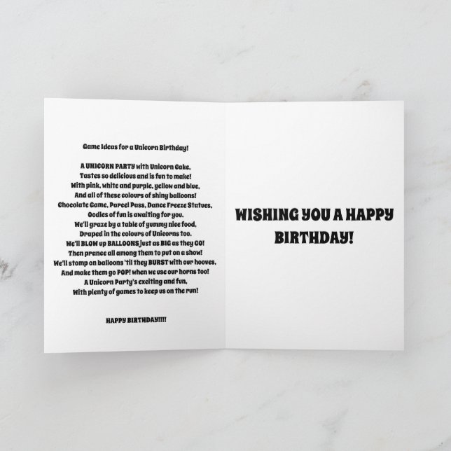 Carte d'anniversaire UNICORN pour les enfants (Intérieur)