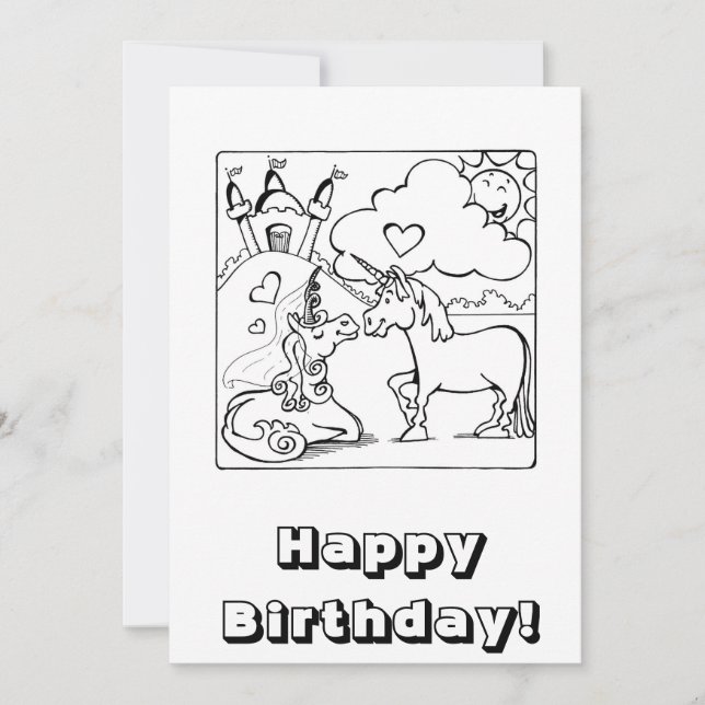 Carte d'anniversaire Unicorn Vous pouvez Couleur (Devant)