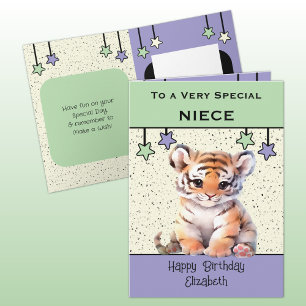 Carte d'anniversaire verte pour enfants tigres de