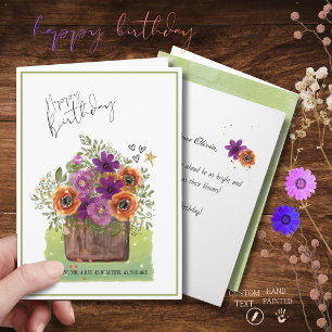 Carte d'anniversaire vibrante aquarelle florale en