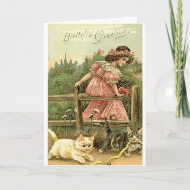Carte d'anniversaire victorienne de fille et de (Devant)