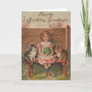 Carte d'anniversaire victorienne Little Girl and K