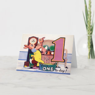 Carte d'anniversaire victorienne vintage d'un an