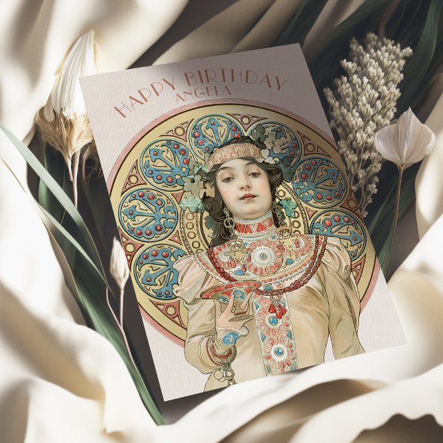 Carte d'anniversaire vintage Alphonse Mucha Champa (Créateur téléchargé)