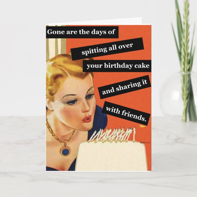 Carte d'anniversaire Vintage amusante soufflant de (Devant)