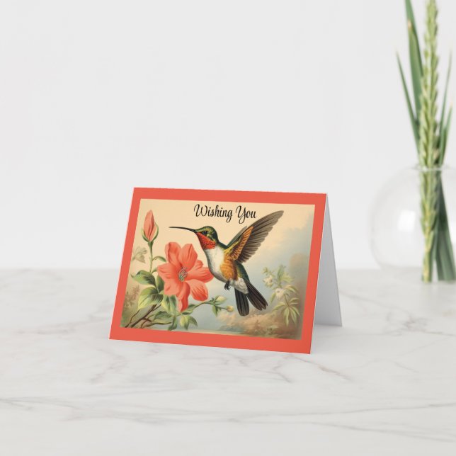 Carte d'anniversaire vintage aux colibris (Devant)