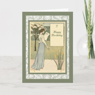 Carte d'anniversaire vintage avec élégante dame
