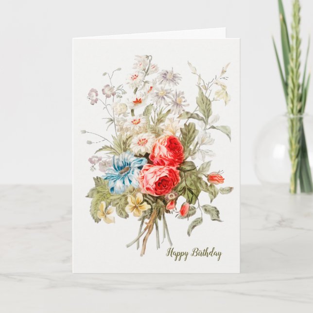 Carte d'anniversaire Vintage Bouquet (photo facult (Devant)