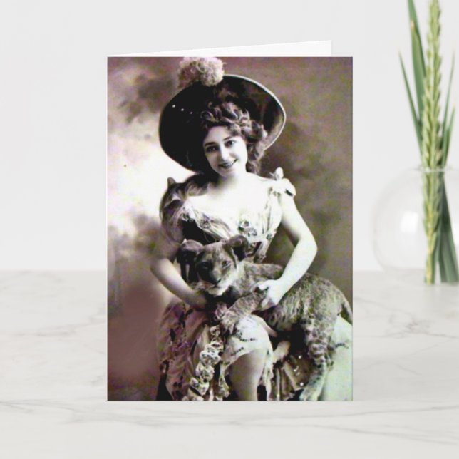 Carte d'anniversaire vintage Cat Lady (Devant)