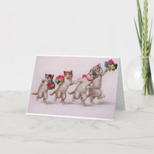 Carte d'anniversaire vintage - Chatons avec fleurs
