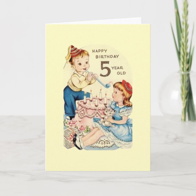 Carte d'anniversaire vintage de cinq ans (Devant)