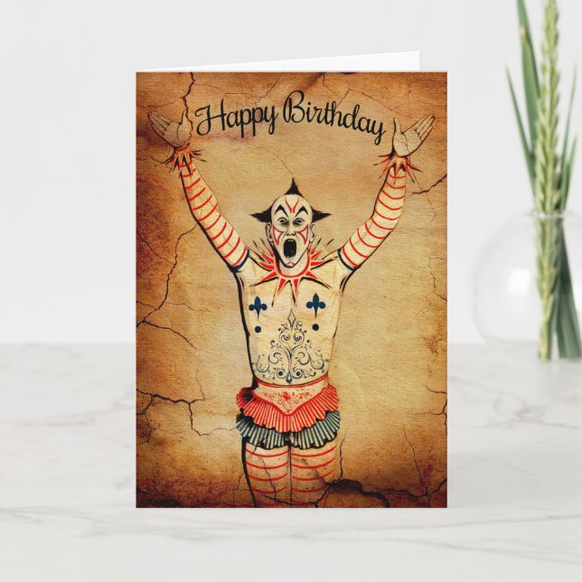 Carte d'anniversaire vintage de Clown Déplaisant (Devant)