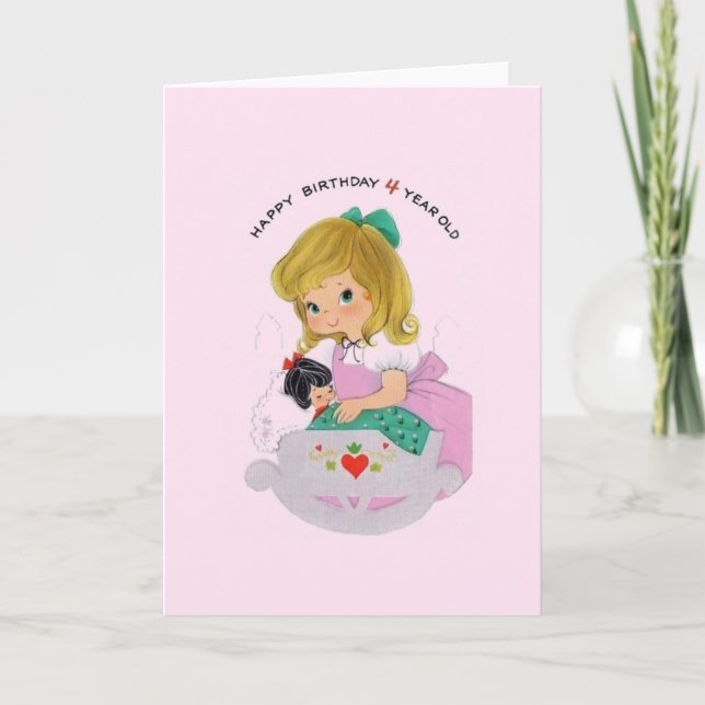Carte d'anniversaire vintage de quatre ans (Devant)