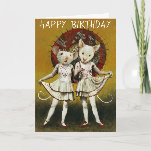Carte d'anniversaire vintage de souris (Devant)
