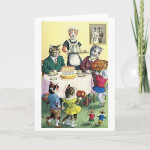 Carte d'anniversaire vintage famille chats