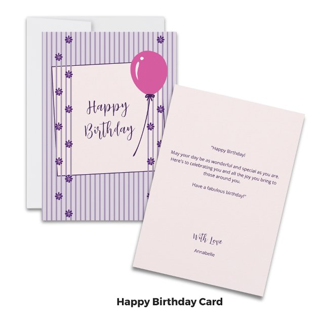 Carte d'anniversaire vintage fleurs et rayures lav (Vintage Lavender Stripes & Flowers Birthday Card)