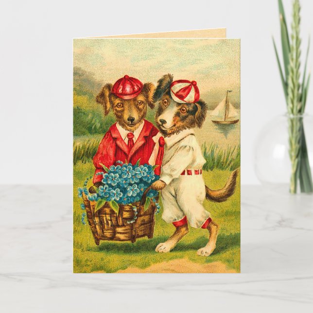 Carte d'anniversaire vintage pour chiot (Devant)