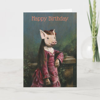 Carte d'anniversaire vintage pour fille à cochon