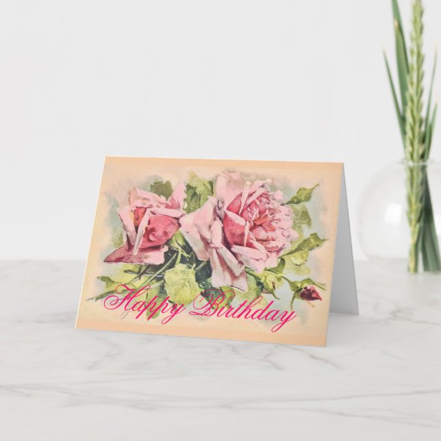 Carte d'anniversaire vintage rose rose (Devant)