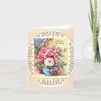 Carte d'anniversaire vintage Vase Fleur
