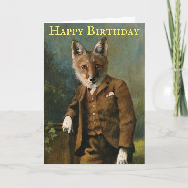 Carte d'anniversaire Vintage Young Master Fox (Devant)