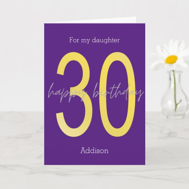 Carte d'anniversaire violet et or 30e (Petite plante)
