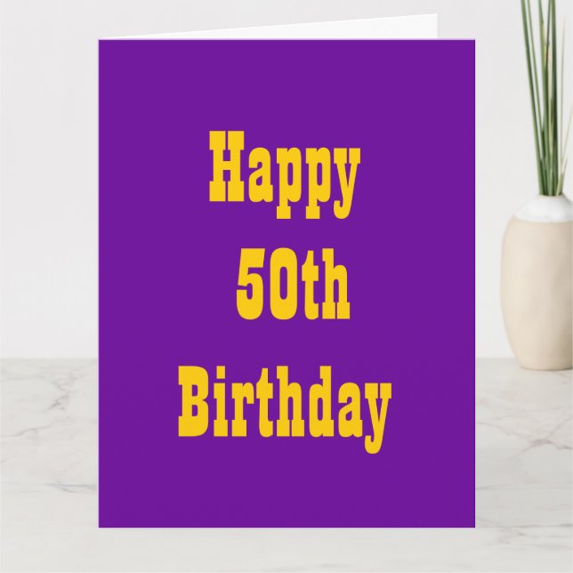 Carte d'anniversaire violet et or 50e (Devant)