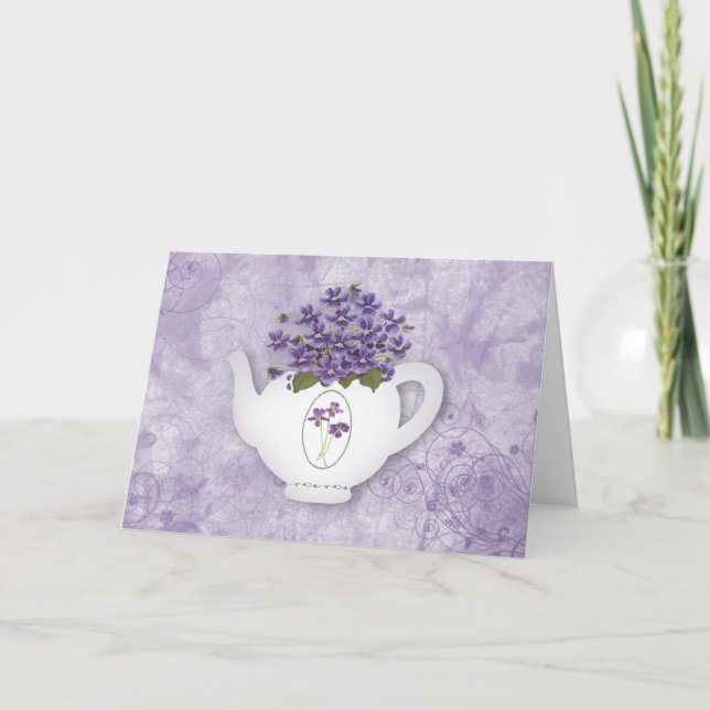 Carte d'anniversaire violet théière (Devant)